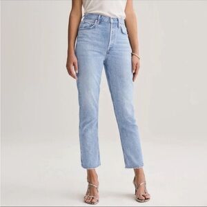 Agolde organic cotton Riley crop high rise straight in wash Blur, EUC.